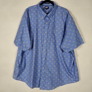 Lands End No Iron Twill 100% Cotton Mens 4XL Short Sleeve Blue Button Shirt